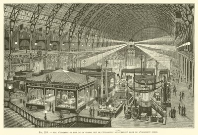 Nighttime Overview of the Great Nave of the Electricity Exhibition, Taken from the West End by French School